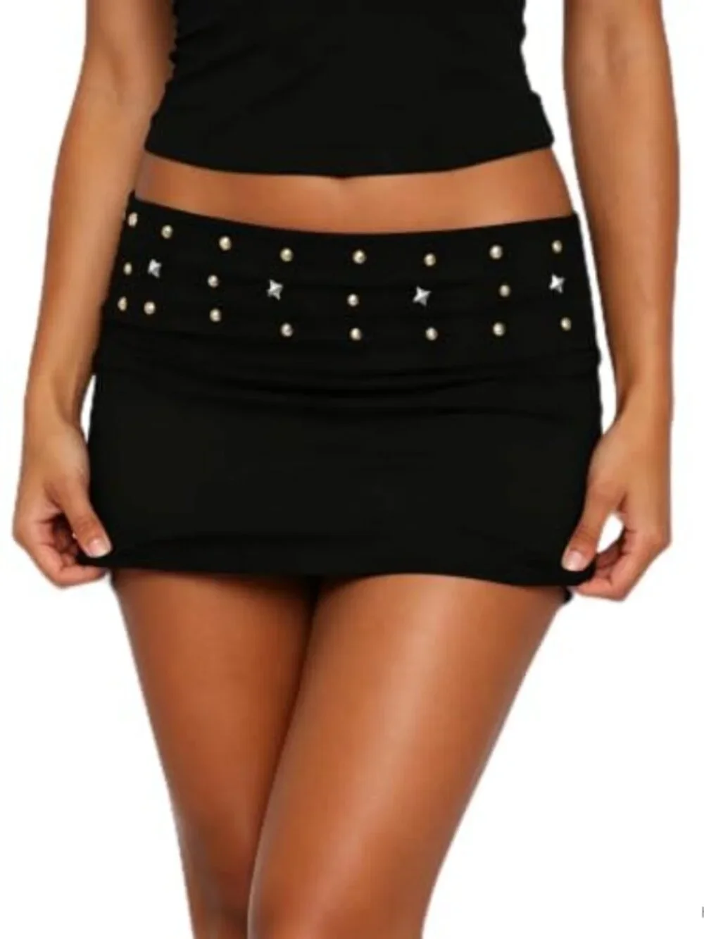 Studded Foldover Mini Skirt Bodycon Low Rise Y2k Going Out Party